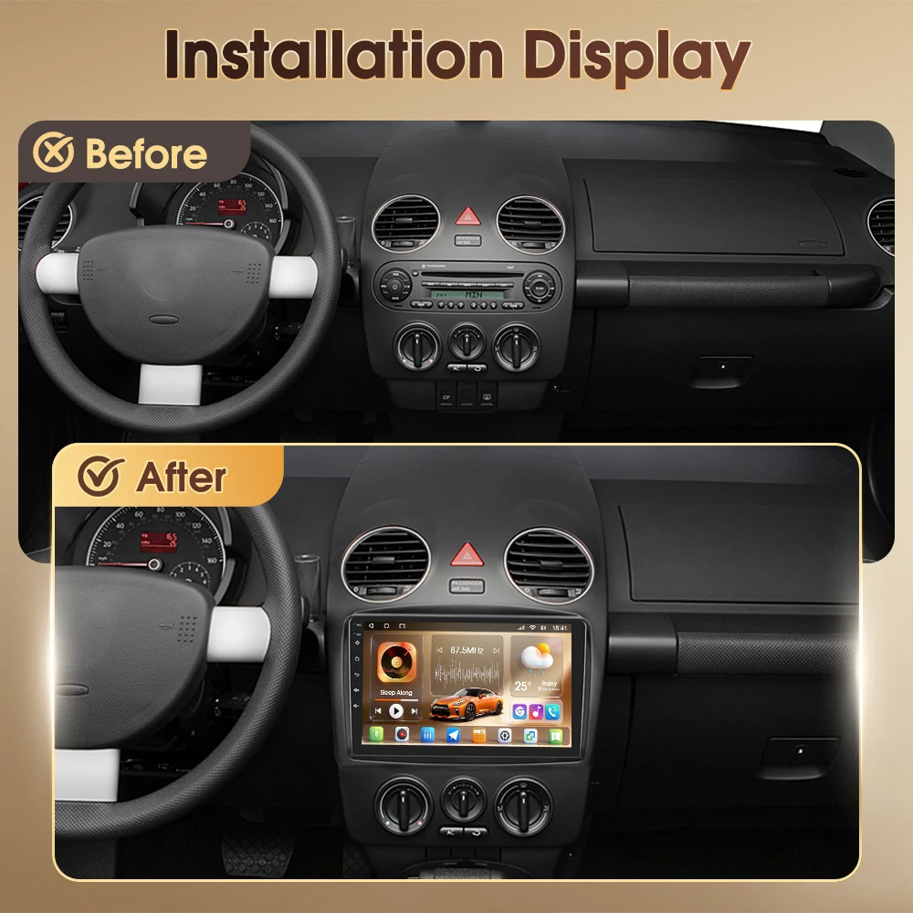 Podofo Universal 8-Kern 8+128G Android Autoradio für Volkswagen Beetle 2004-2010 WIFI AM FM RDS GPS DAB CarPlay Android Auto 4G 9" Autoradio-Player