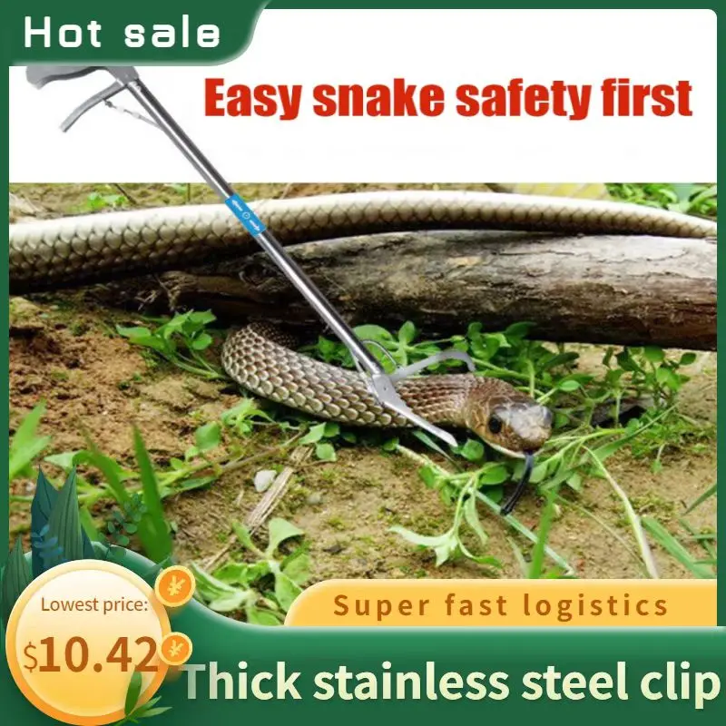 Foldable Snake Eel Trap Stick Reptile Catcher Camping Grabber With Lock Wide Jaw Snake Pliers Stainless Steel Snake Control Tool