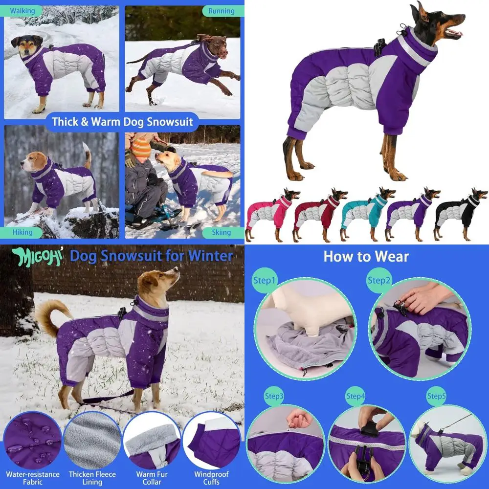 

Large Dog Winter Coat with Reflective Trim, Harness, and Turtleneck for Windproof Protection, Available in Sizes for Small to 2X