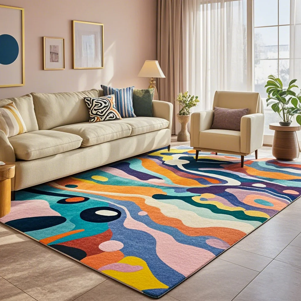 Modern Colorful Carpet for Living Room Non-slip Cute Room Décor Abstract Style Lounge Rug Machine Washable Easy Cleaning Tapis
