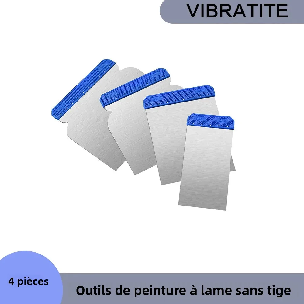 Lot de 4 outils de peinture sans manche, spatules à mastic, lames de nettoyage pour plâtre mural, outils de construction manuels pour mélanger le mastic