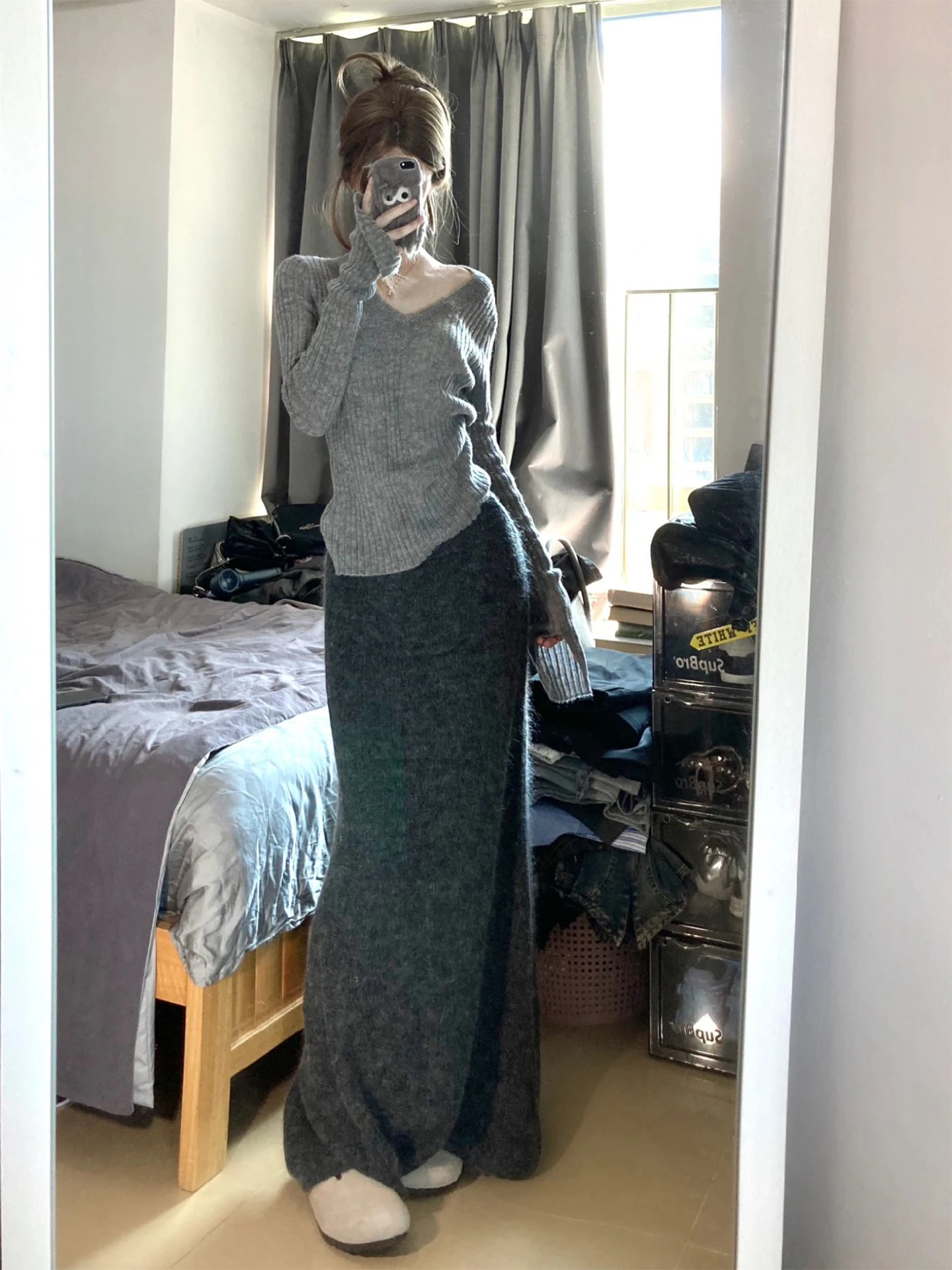 

ey Commuter Sle Slim Fit Knitwear Women's Faion Autumn Winter New Arrival Unique Petite Size V-Ne Long Sve Top