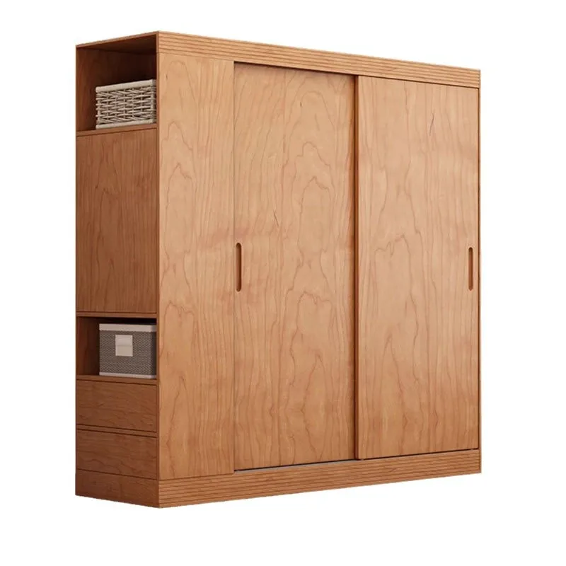 

All solid wood cherry wood wardrobe, sliding door, bedroom wardrobe, Japanese-style log household sliding door storage locker