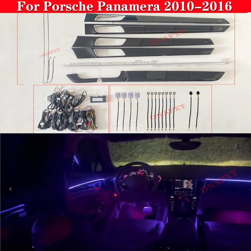 Car Ambient Light Set For Porsche Panamera 2010-2021 Decorative LED Atmosphere Lamp illuminated Strip 64 Colors Button Control