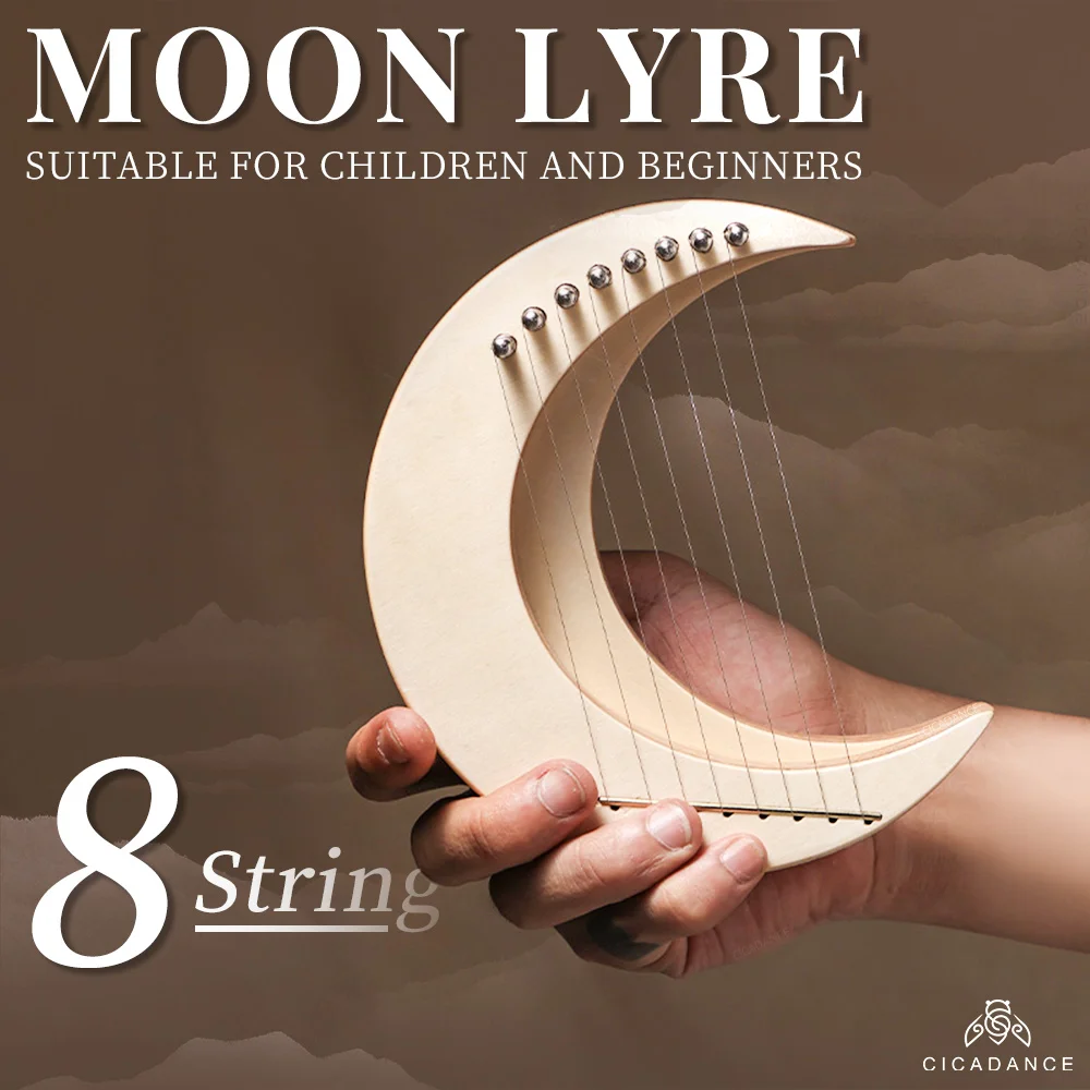 

8 Strings Mini Lyre Harp Wooden Lira Harps Moon Shape Portable Musical Instrument With Wrench For Beginner Kids Christmas Gifts