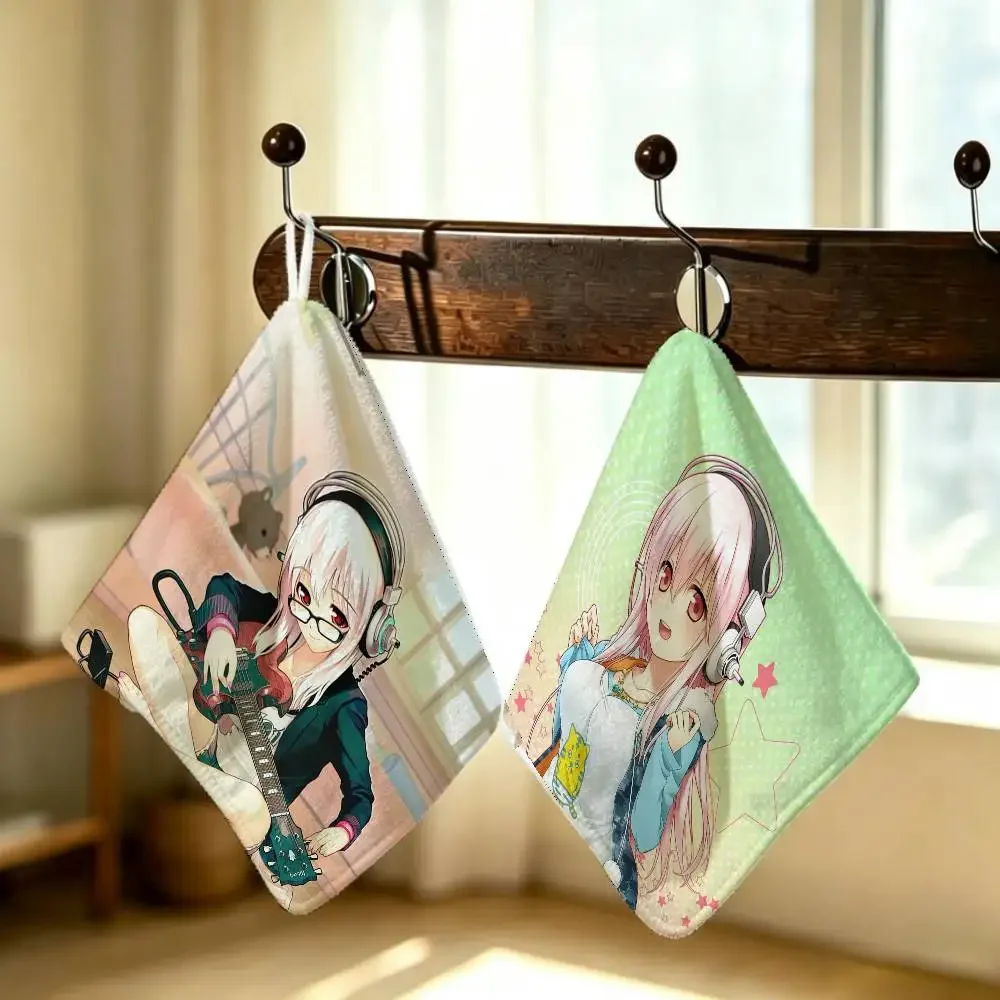 Cartoon Virtual Singer Polyester Hanging Kitchen Hand Towel Durable Wear Resistant SuperSonico Versatile Use Throughout Home