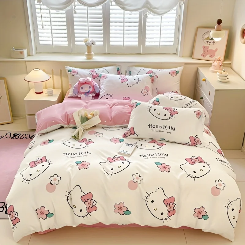 SanrioHello Kitty、My Melody、Cinnamoroll、Kuromi 3Bedding Set：Large Size1Piece Quilt Cover，2Pillowcase，Excluding down Filled - Car