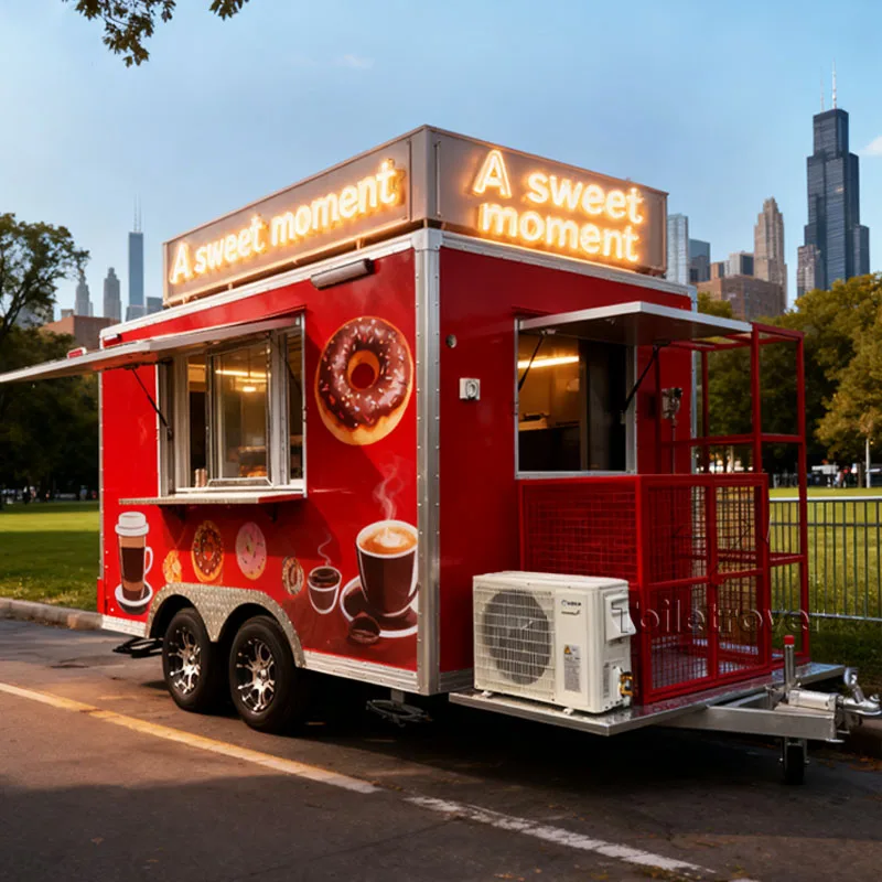 

Commercial Retro Red Food Truck Pizza Doner Kebab Burger Tacos Fried Chicken Ice Cream Food Trailer