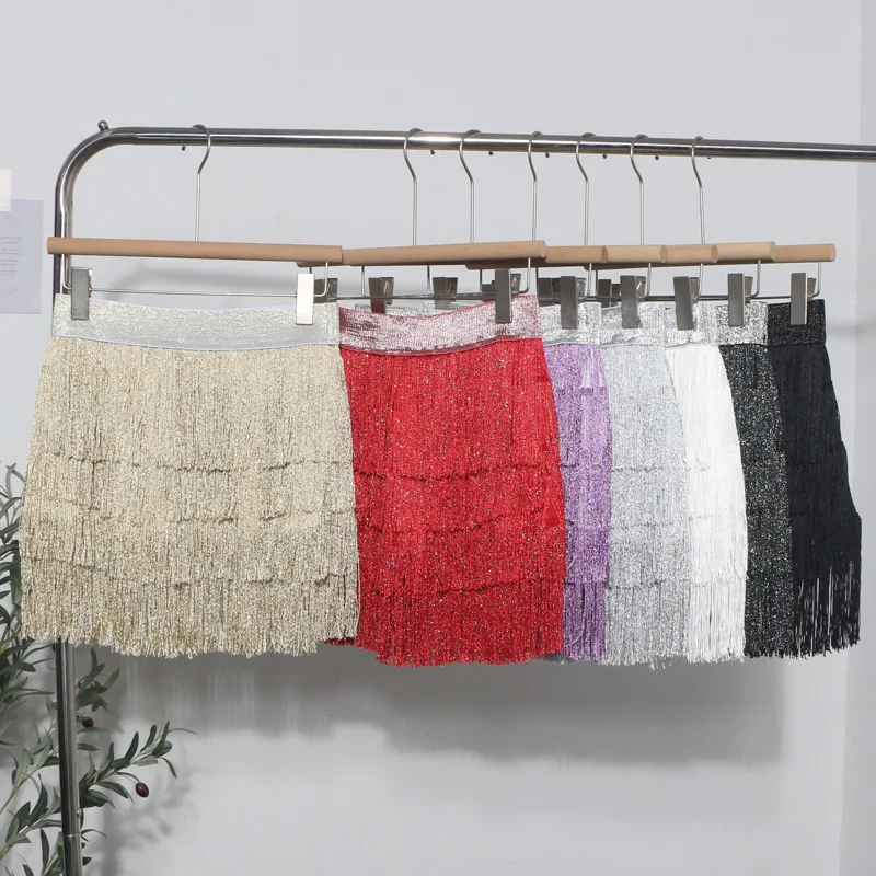 

Блестящая юбка с бахромой Женская юбка нестандартной формы со словом А