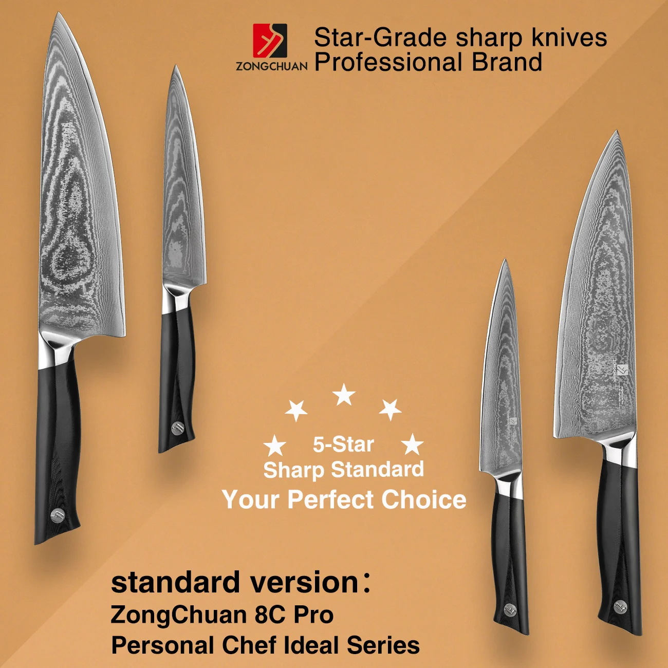 ZongChuan Damascus Kitchen Knife Set 2pc,8