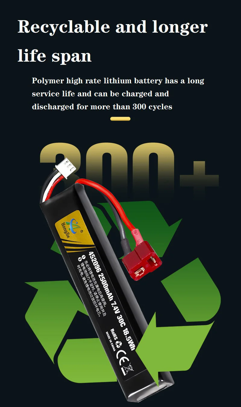 7,4V 2500mAh Lipo-Akku mit Split-Verbindung für Wasserpistolen, 2S 7,4V Akku für Mini-Airsoft-BB-Luftpistolen, Elektrische Spielzeugwaffen-Teile – Detail 7
