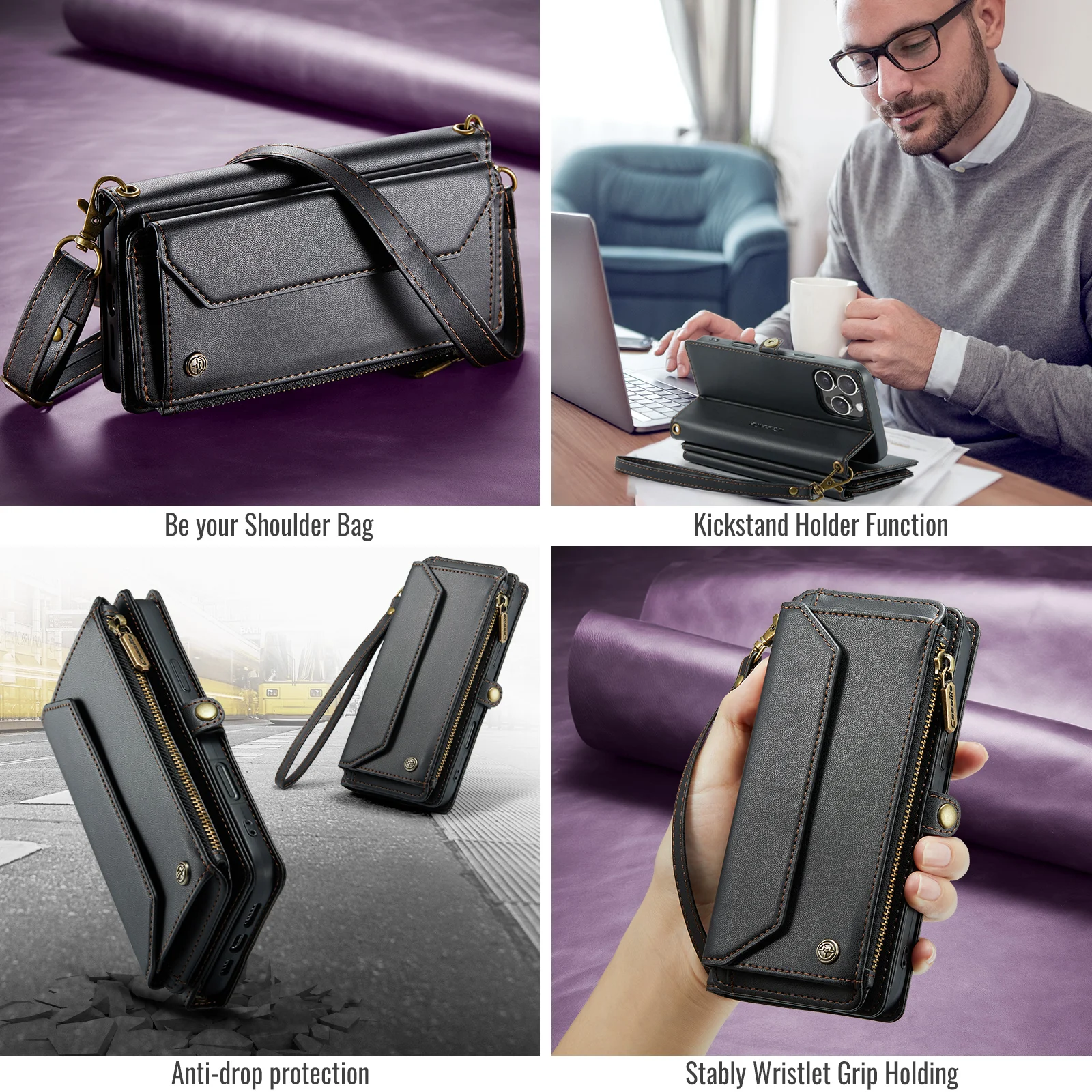 CaseMe-C36 For Samsung Galaxy A14 A15 A16 A17 S26 S25 S24 Ultra Luxury Magnetic Flip Leather Wallet Case Card Holder Cover Strap