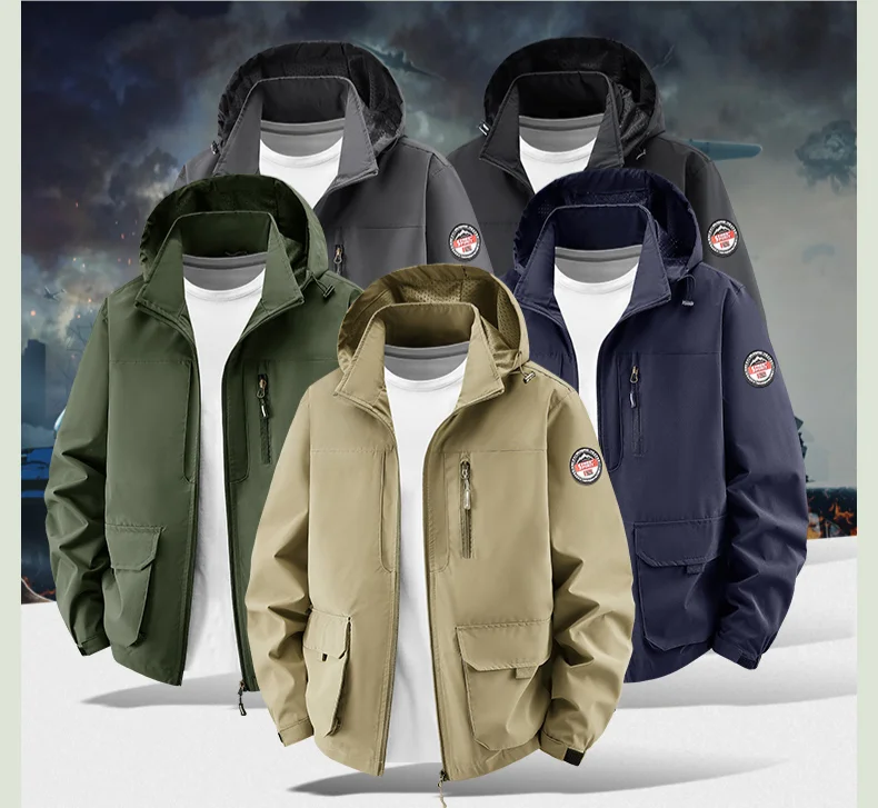 Big Size Men's Hooded Jacket Spring Autumn Casual Outdoor Coat Fashion Middle Aged Male Lightweight Windbreaker Daily Wear Tops