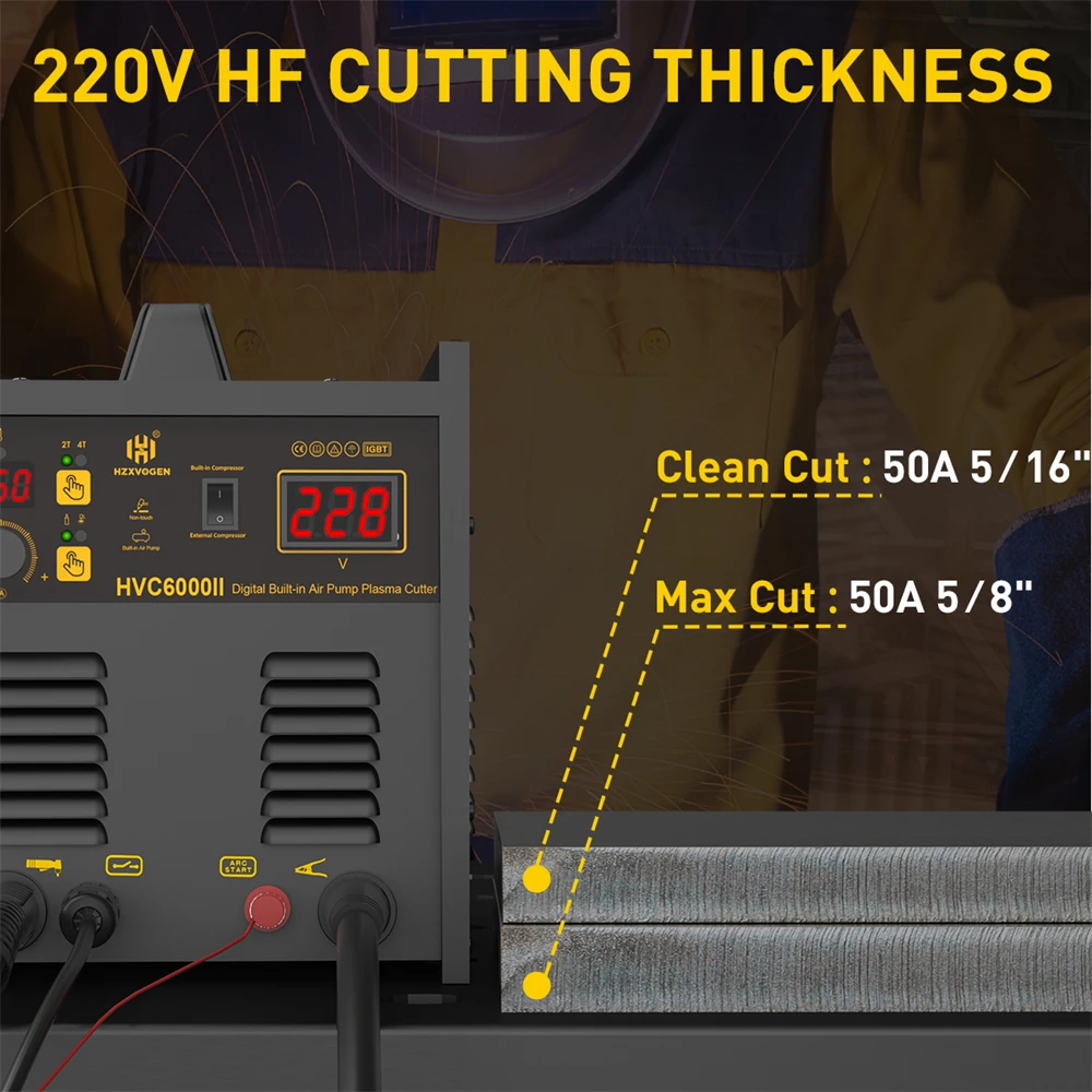 HZXVOGEN 50A HF NON-TOUCH Air Inverter Plasma Cutter With Built-in Air Compressor 2T/4T 220V Cutting Thickness Cutter Machine