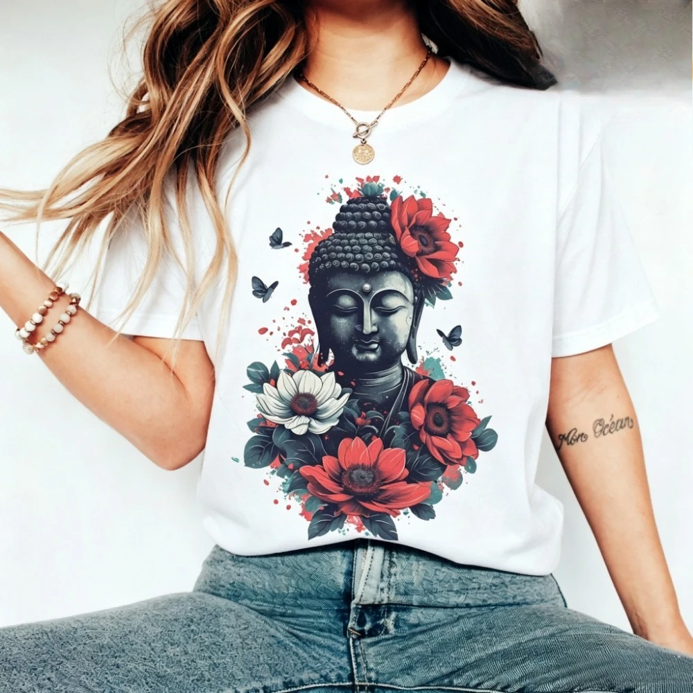 Buddha with Flowers Shirt Yoga Meditation Buddha Tops Lotus Flower Shirt Lotus Tee Gift for Her