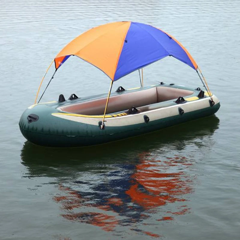 Orange Blue Inflatable Boat Tent Fishing Boat Rainproof Awning With Dual Hole Mat