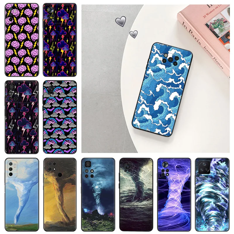 Silicone Soft Phone Case for Xiaomi Poco F5 X3 X4 X5 F3 F4 F1 M3 M4 M5 C61 14 Pro Redmi A3 A3x Colorful Tornado Lightning Cover