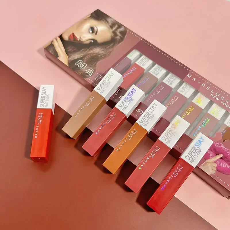 Lápiz labial mate de 12 colores para mujer, Pintalabios antiadherente, resistente al agua, de larga duración, maquillaje de labios, venta al por