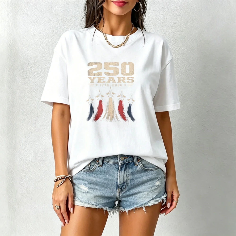 Cloud Shape 250 Number Fighter Jet Trail T Shirt 1776-2026 Anniversary Soft Cotton Mens Patriotic Fashion Casual Daily Wear Tees