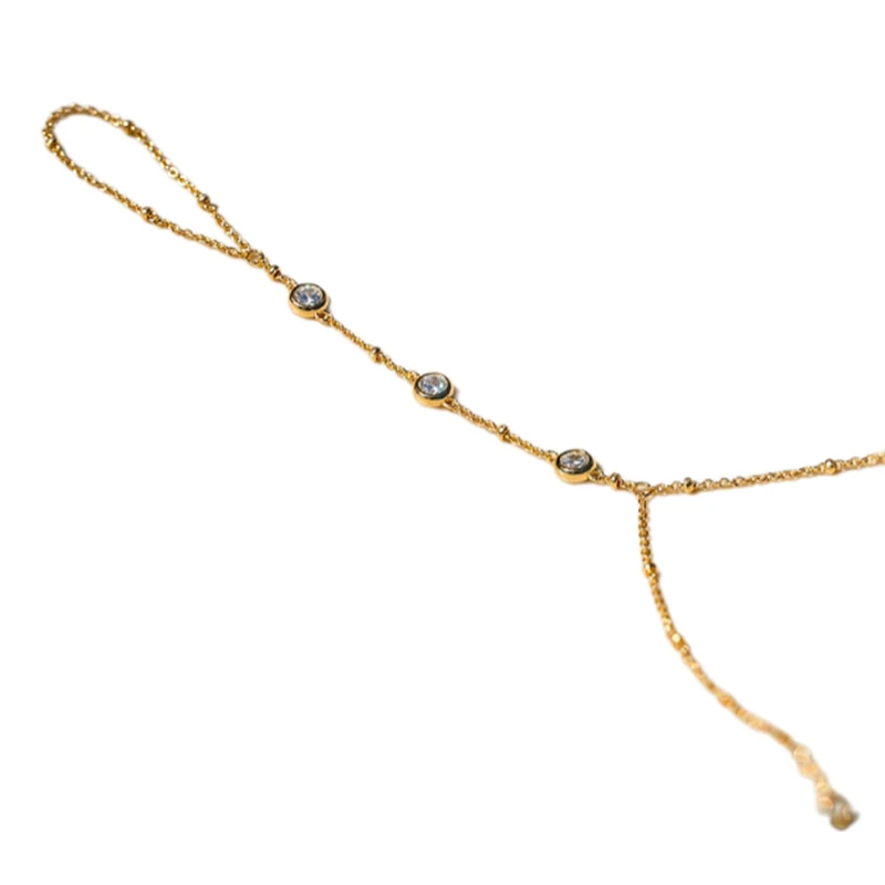 Minimalist Tiny Chain Crystal Bracelet Finger Rings For Women Link Chains Connecting Hand Harness Bracelets Jewelry Gift