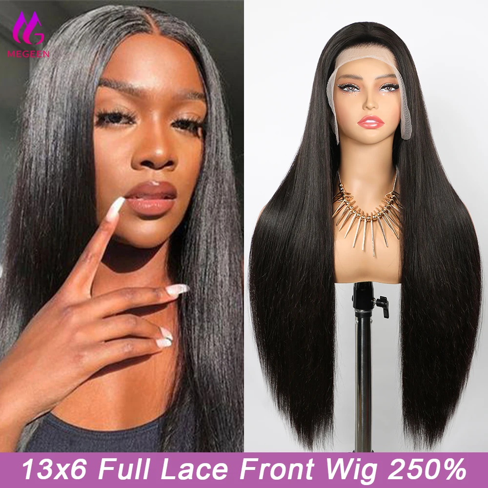 شعر مستعار بشري مستقيم من Megeen-Burmese ، شعر مستعار بدانتيل أمامي شفاف عالي الدقة ، جزء عميق ، شعر بشري ، كثافة ، 13 × 6 دانتيل كامل