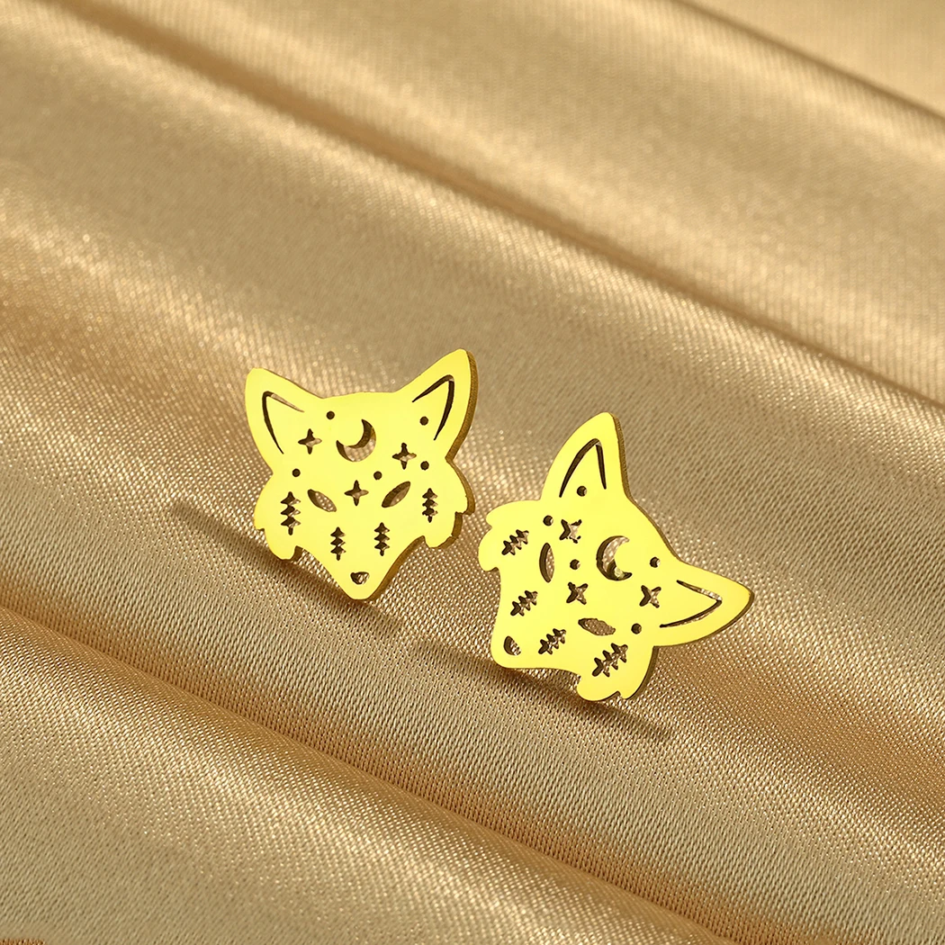 Todorova Punk Stainless Steel Wolf  Head Stud Earrings for Women Men Mini Animal Jewelry Birthday Christmas Gift