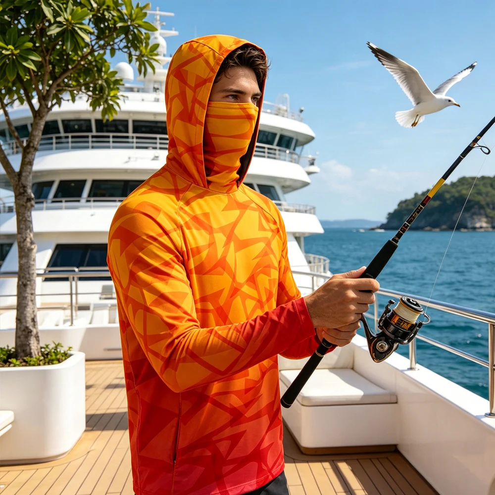 

Men's Long Sleeve Hooded Fishing Clothing With Face Mask UPF50+ Quick Dry Anti Sun Breathable Fishing Hoodies Daily Wear Top
