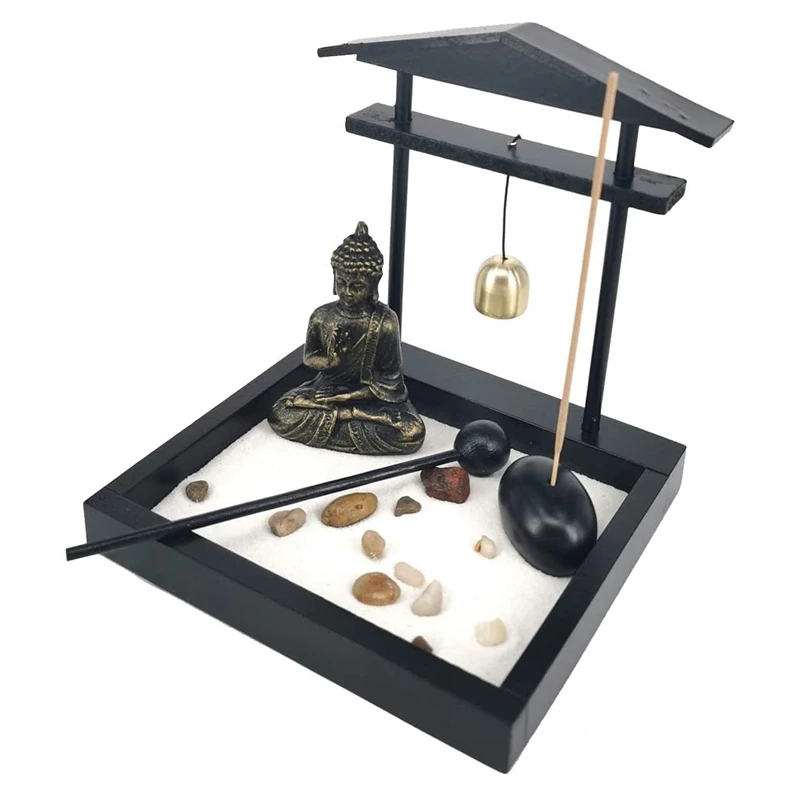 Desktop Sand Garden Meditating Buddha Statue,Mini Sand Tray Kit for Home Office DecorA09G view 3