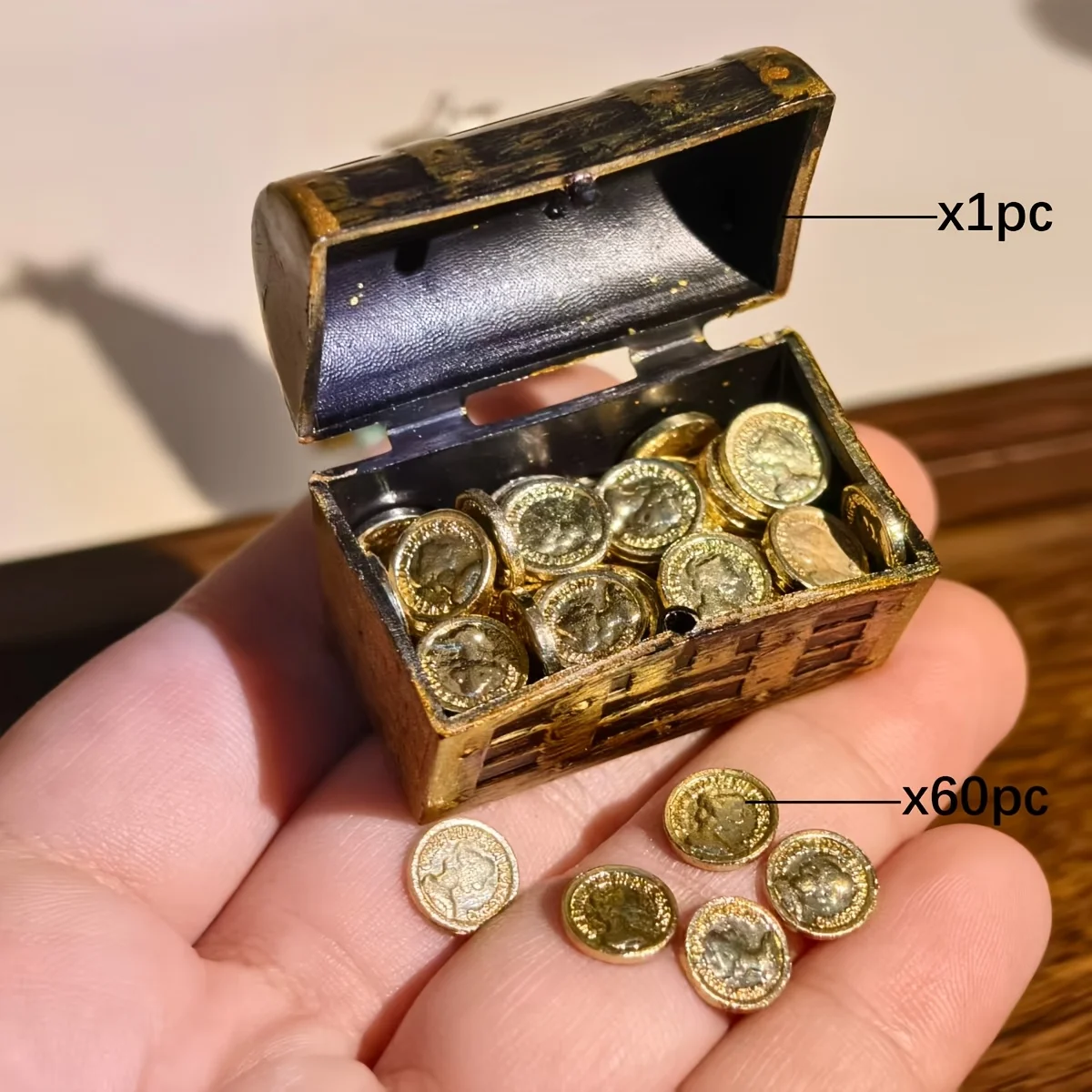 Mini Pirate Gold Coins Set, Alloy Coins Resin Bucket Chest, Dollhouse Wealth Decor, Micro Landscape Table  Ornament