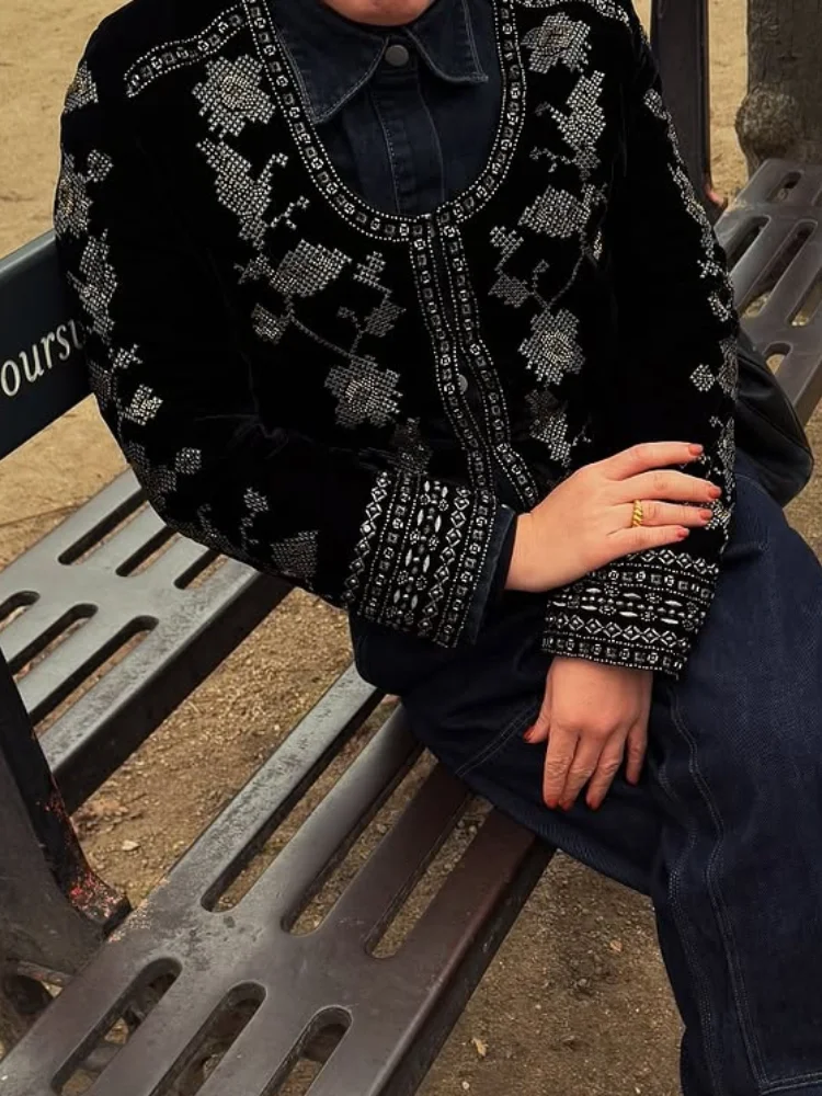 

Женская элегантная однотонная бархатная короткая куртка, модная свободная укороченная куртка с длинными рукавами и U-образным вырезом, женское пальто 2026, повседневное уличное пальто