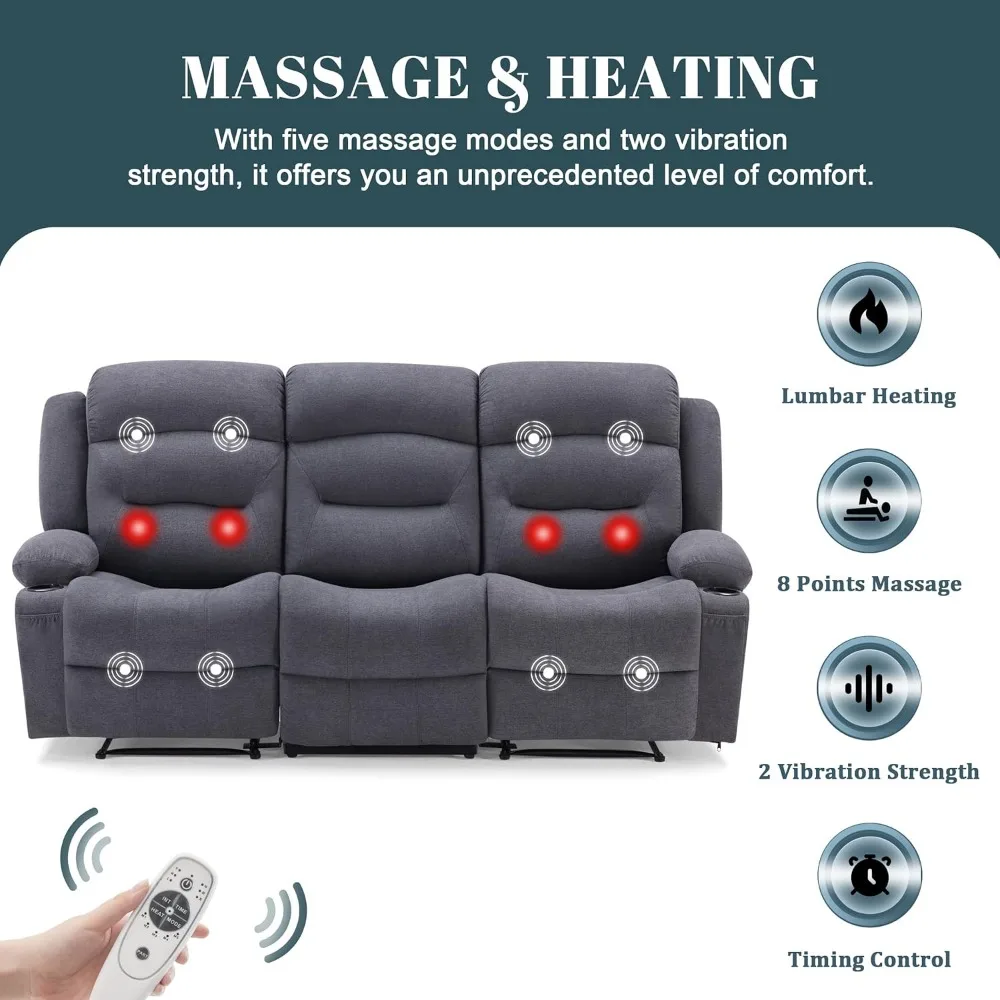 أريكة كرسي كبيرة الحجم مع حرارة وتدليك، أريكة كرسي RV كبيرة الحجم بثلاثة مقاعد لغرفة المعيشة، مستلق على الحائط