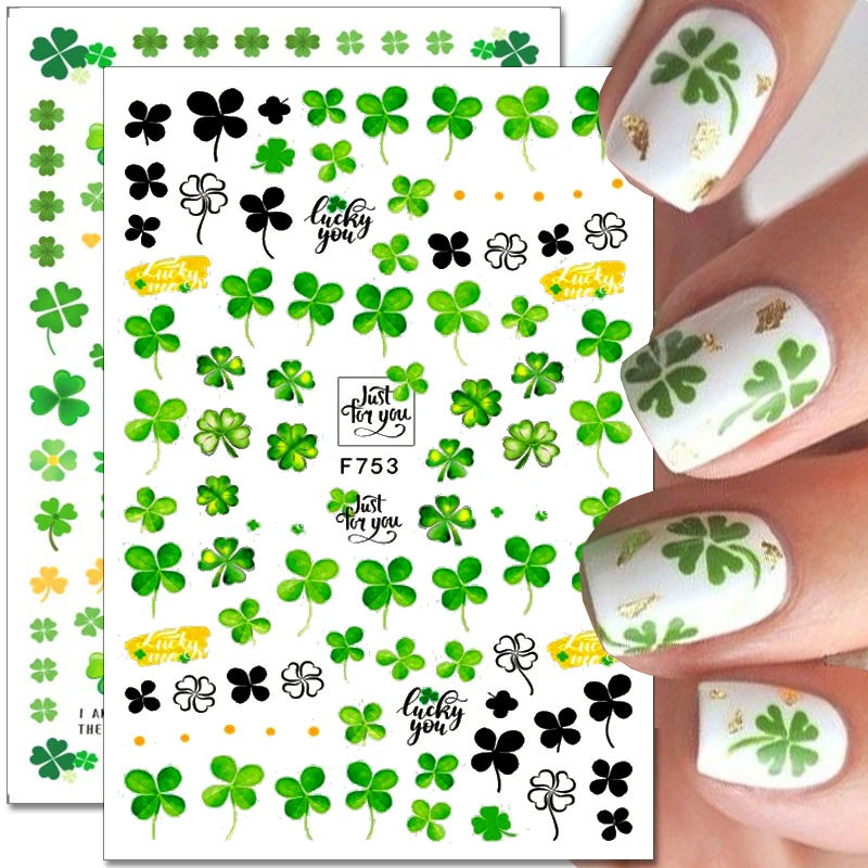 1PCS Green Four Leaf Clover Leaves Stickers Nail Decoration 3D Ginkgo Leaf Maple Leaf Nail Decals Nail Supplies Nail Parts