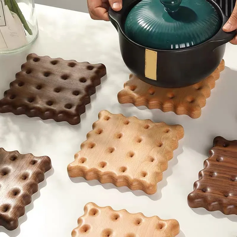 

Wooden Table Coasters Creative Cookie Mold Mat Reusable Non Slip Coaster Multi Purpose Kitchen Insulation Mat Household Items