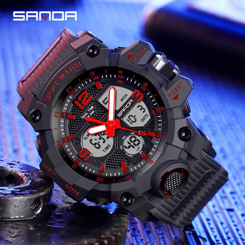 

SNADA 6030 Fashion Men's Electronic Watch LED Dual Display Multi functional Sports Waterproof Men's Electronic Watch