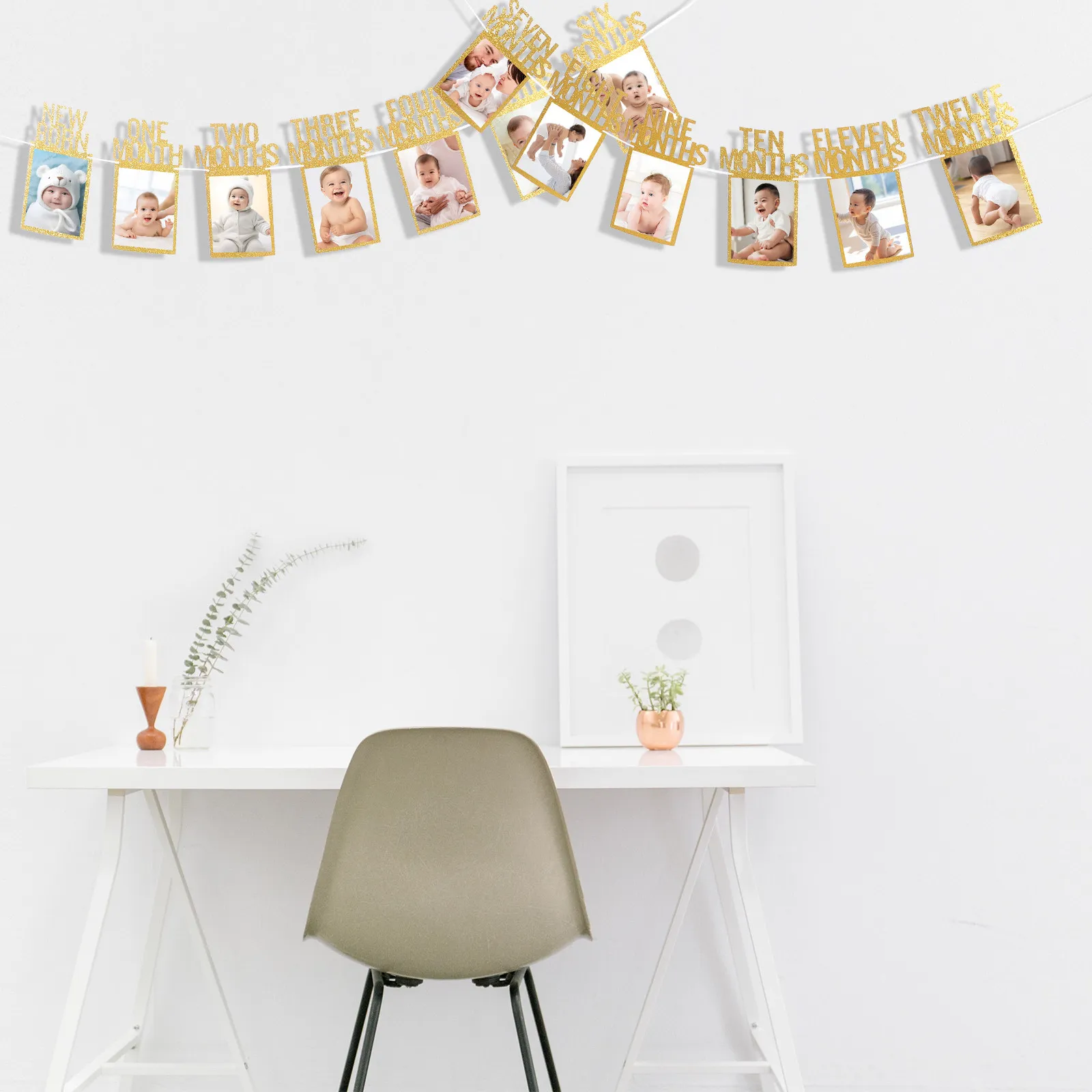 1Set Birthday Photo Banner Baby 1St Birthday Decoration Newborn to 12 Months Infant Hanging Banner Photo Frame Garland Unique