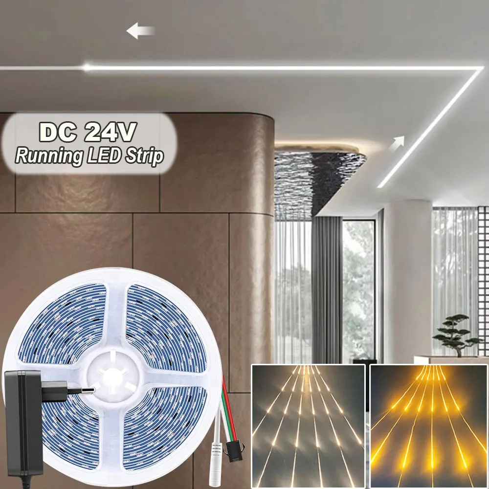 DC24V Running LED Strip Light Flexible Flowing Lamp Tape 12key Controller 120Leds/M 3000K, 6000K LED Tape Light for Home Decor