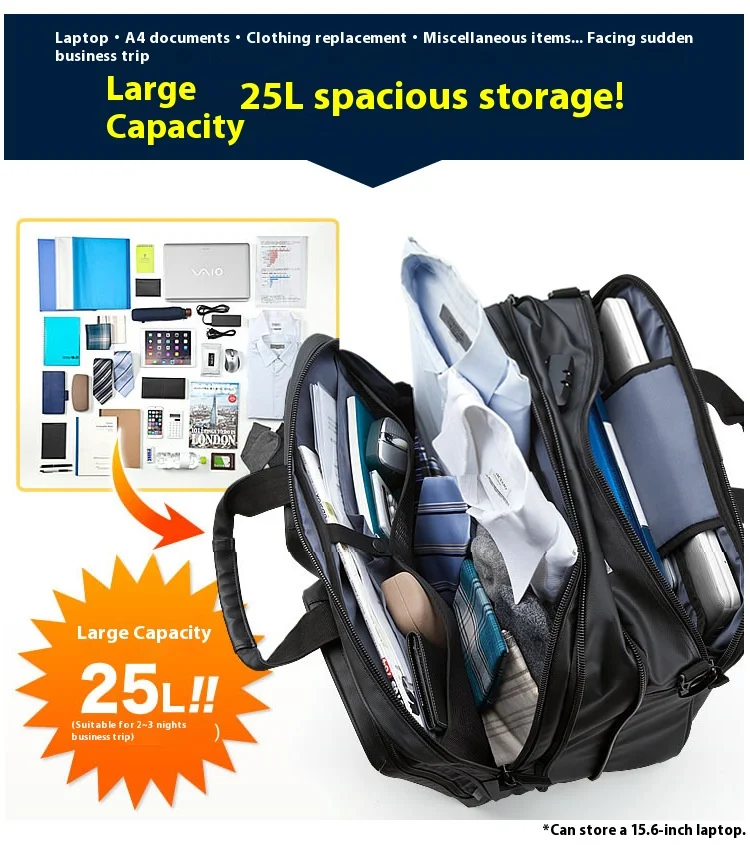 Large Capacitor Bag with Password 3WAY Handheld Double Shoulder Bapa Waterproof Business Nylon Notebook Bag
