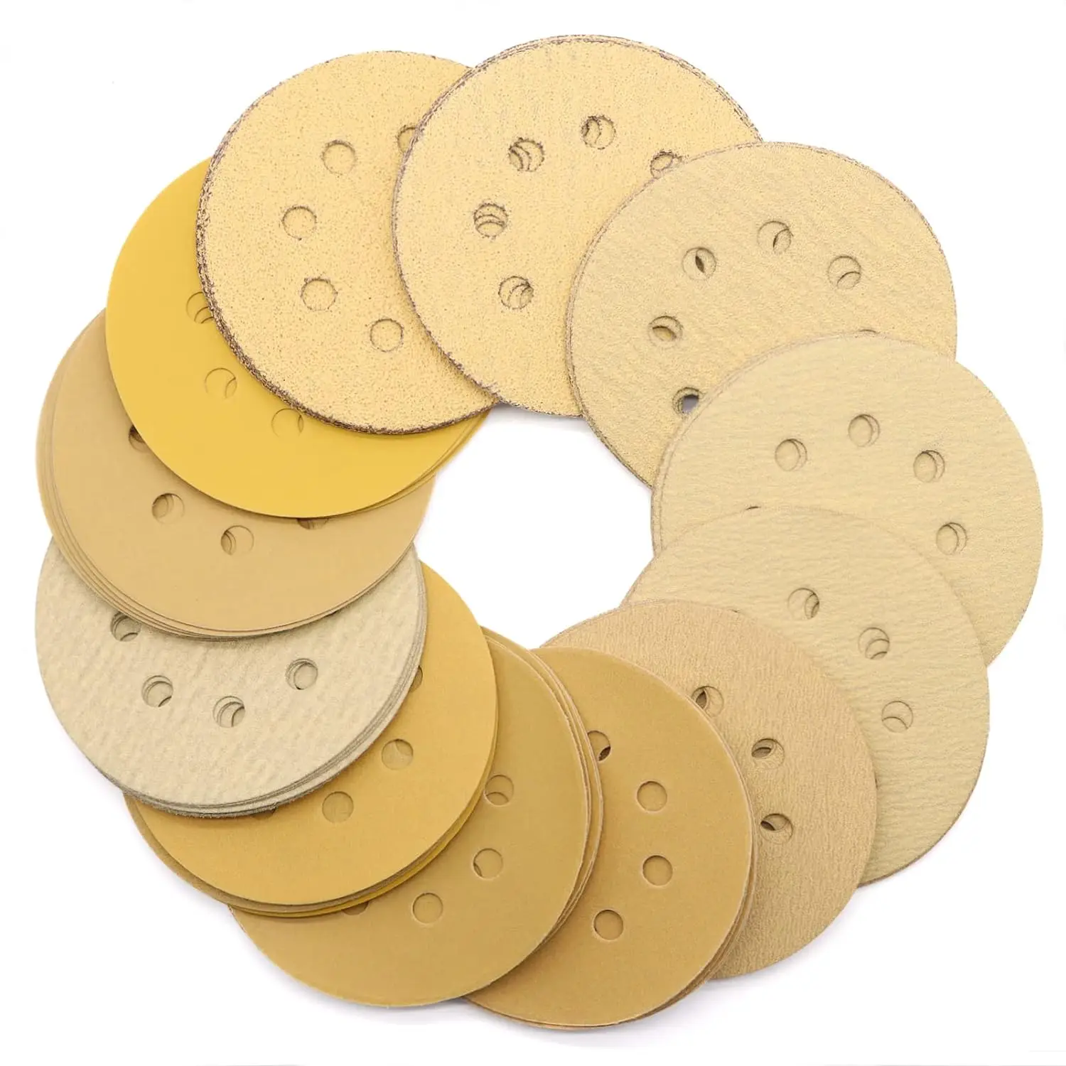 

125 mm Sandpaper 5 Inch 8Hole Sanding Disc 40-800 Mixed Grit for Round Orbital Sanders Wood Metal Rust Removal and Paint-120Pcs