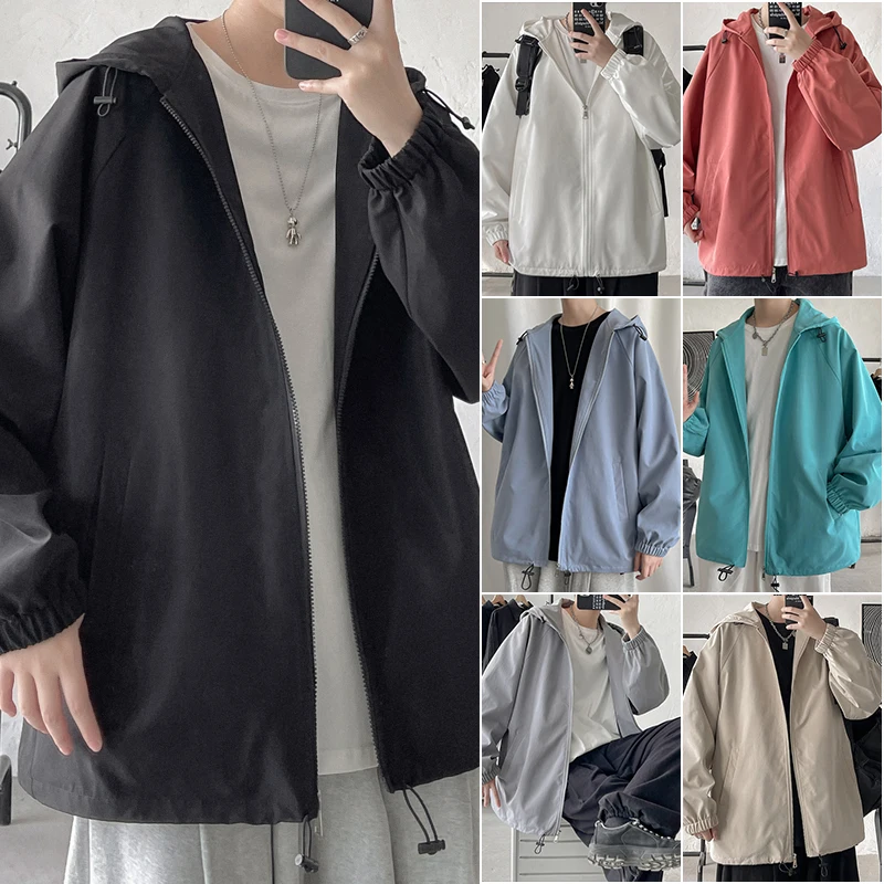 

Nice Autumn Hooded Men's Jacket Oversized Casual Men's Windbreaker Harajuku Solid Color Men Coats Men's Clothing