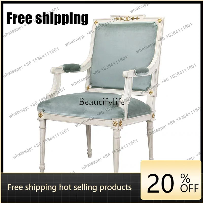 Customization French romantic solid wood carving single chair European court living room balcony purple fabric