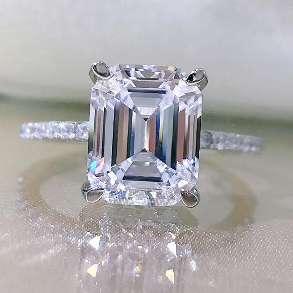 SHIPEI Classic 925 Sterling Silver Emerald Cut 6 CT White Sapphire Gemstone Wedding Engagement Ring Fine Jewelry Drop Shipping