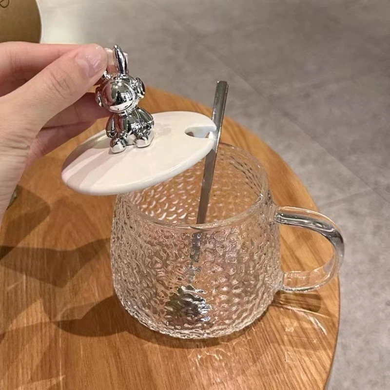 

Bear Glass Mug Coffee Cup Simple ins Style Female Water Cup with Handle with Lid Breakfast Cup Transparent Tea Cups
