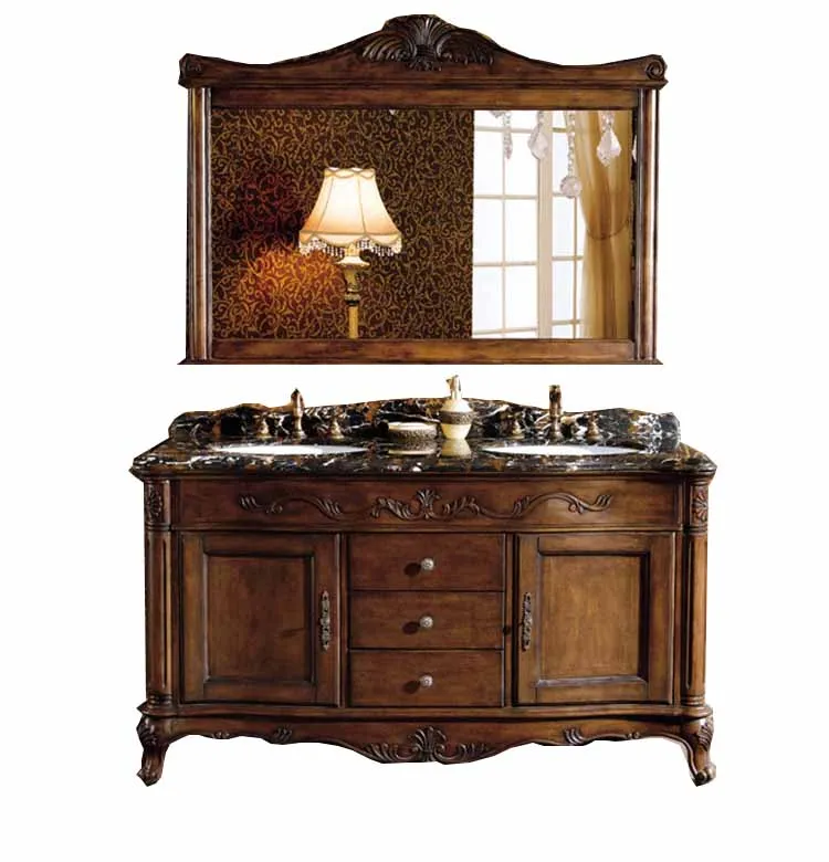 ^European-Style Solid Oak Wood Bathroom Cabinet Luxury Washbasin Furniture American Floor-Standing Washstand Marble Basin Storag