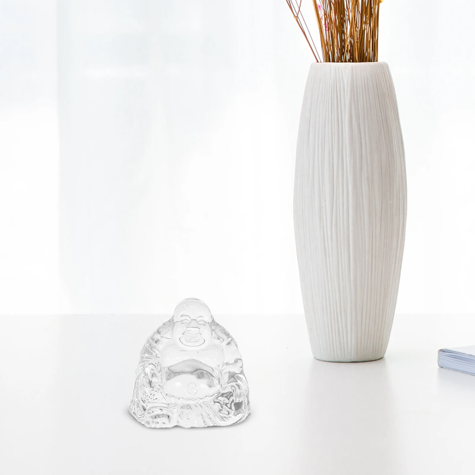 

2pcs Crystal Buddha Statue Transparent Handicrafts Home Decor Living Room Study Office Desktop Figurine Sculpture