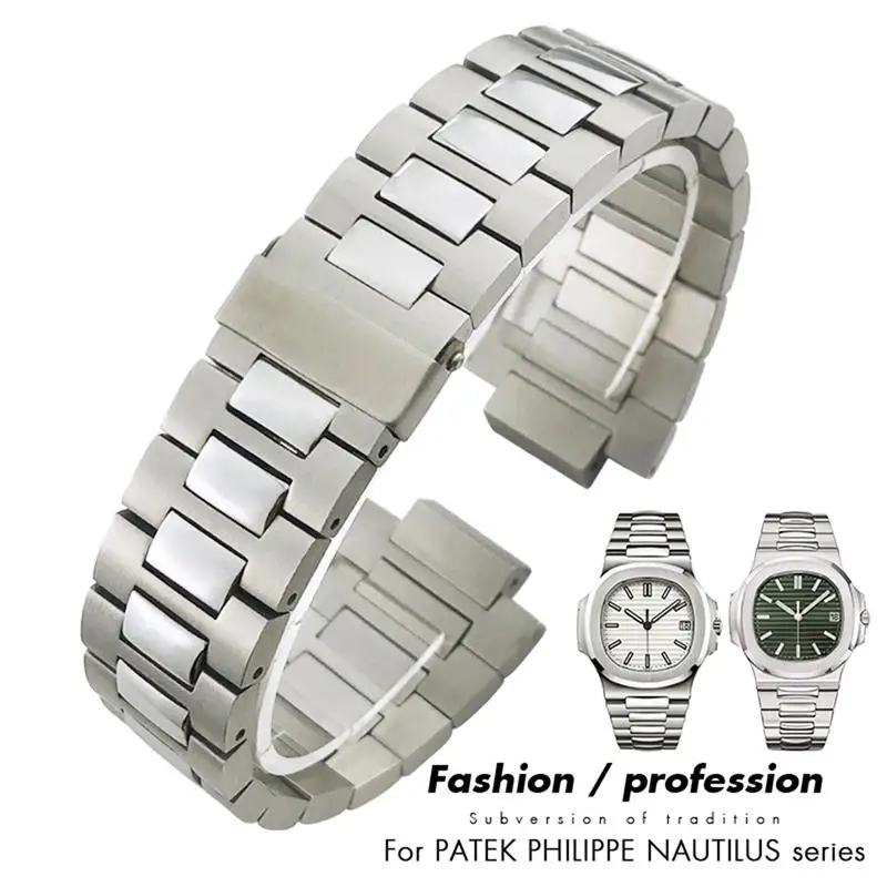 BEFIA Stainless Steel Watchband 24mm 13mm Fit for Patek 5711 5726 Philippe Nautilus Clasp Silver Solid Metal Watch Strap