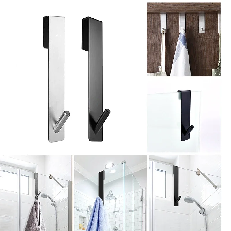 Stainless Steel Over Glass Door Shower Door Back Shower Towel Rack S-Shape Bathrobe Hanger Holder Hooks Bathroom Accessories