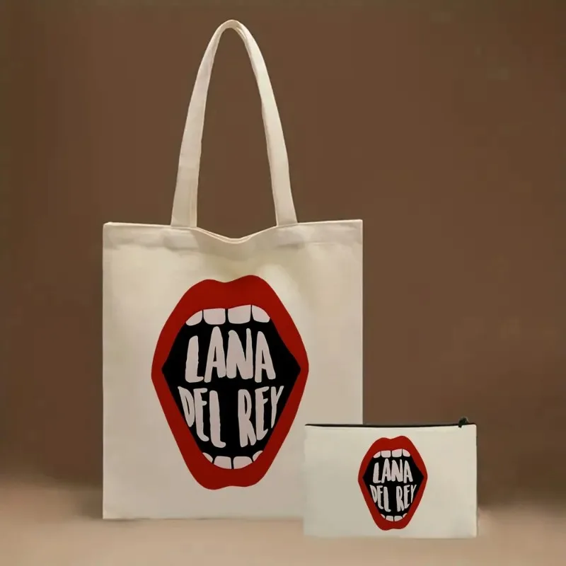 2pcs Lana Del Rey Fashion Women\'s Handbag Ldr Y2K Canvas Shoulder Bag Cosmetic Organizer Eco Large Capacity Shopping Bag Wallet