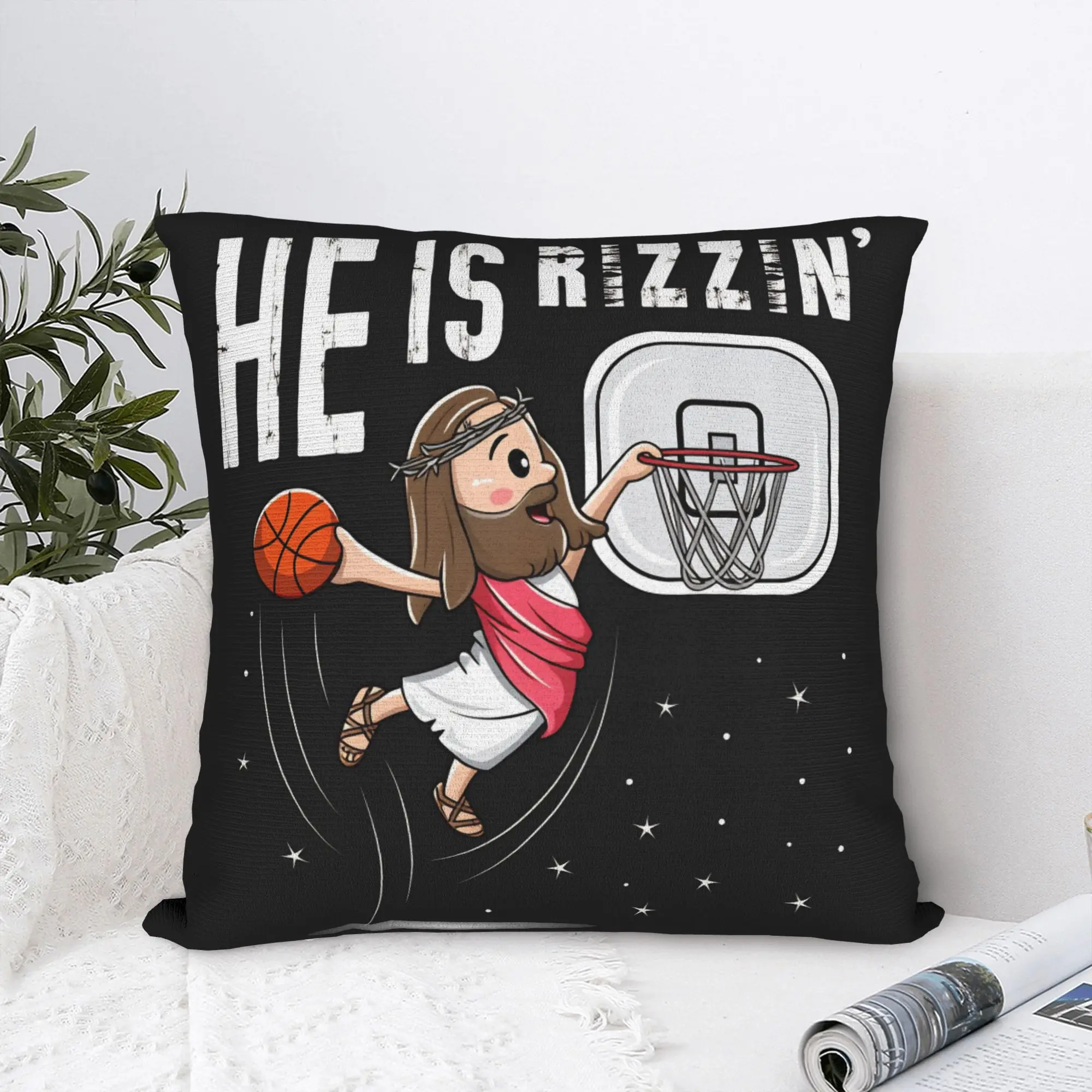 Pillow Case He is Risen Boho Easter Christian Jesus Square  Pillow Cover For Couch Sofa Bedroom Retro Trendy Pillowcases