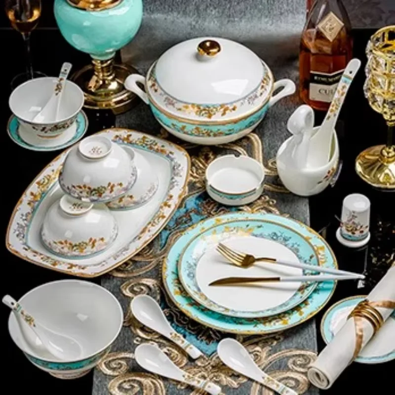 Set Of Bowls And Plates For Home Use Jingdezhen Ceramic European-style Light Luxury Bone China Tableware Set High-end Chopstick
