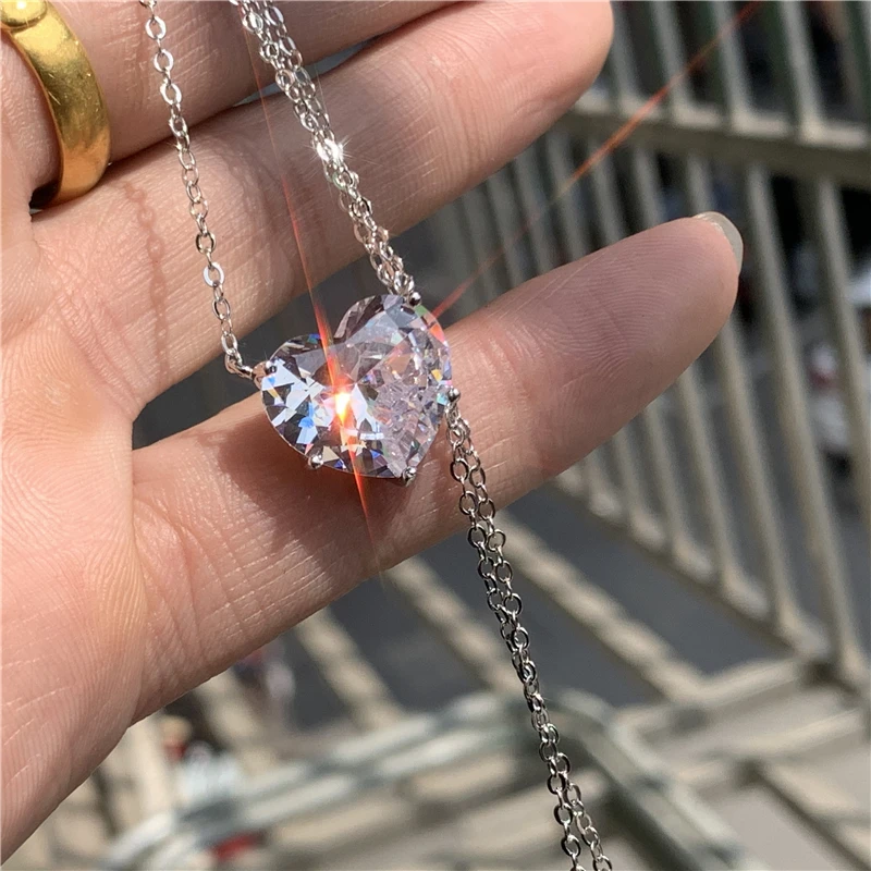 Fashion Lovers Pendant 15mm Heart cut Diamond 925 Sterling silver Party Wedding Pendant Necklace for women jewelry
